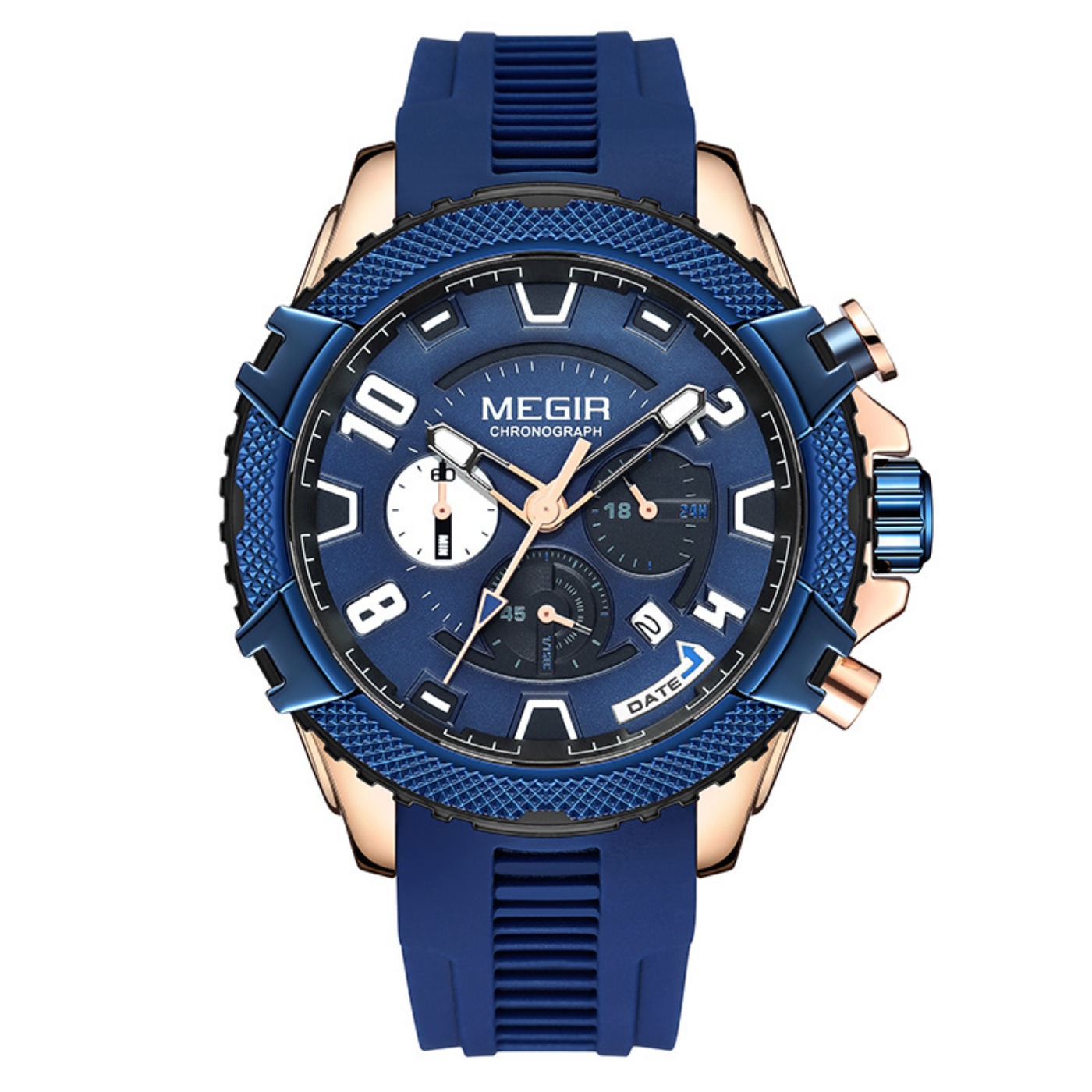 Chronograph Sport Watch - MEGIR 48MM Dial Chronograph นาฬิกาควอทซ์สำหรับผู้ชายกันน้ำส่องสว่างกีฬานาฬิกาข้อมือลำลองพร้อมวันที่อัตโนมัติ 24