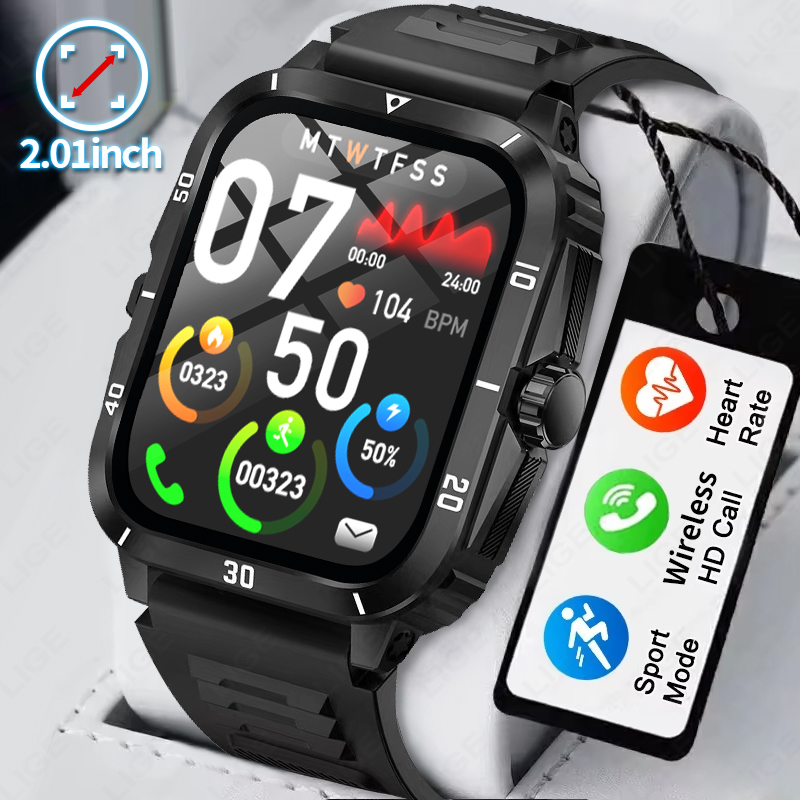 Smartwatch Latest Watches For Men - 2.01 หน้าจอสมาร์ทวอท์ชบลูทูธ Call Health Monitor กีฬาฟิตเนสกันน้ํา