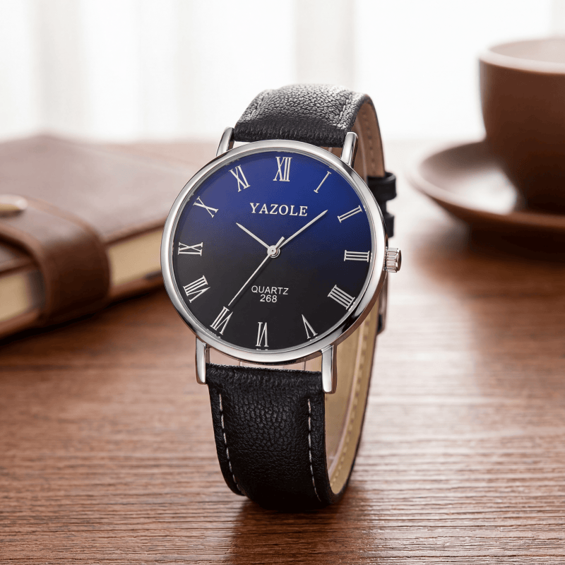 Smartwatch Casual Watches For Men - YAZOLE นาฬิกาควอทซ์สไตล์มินิมอลสำหรับผู้ชาย หน้าปัดตัวเลขโรมันบางเฉียบ สายหนัง นาฬิกาข้อมือผู้ชายสไตล์ลำลองสำหรับธุรกิจ นาฬิกาของขวัญ