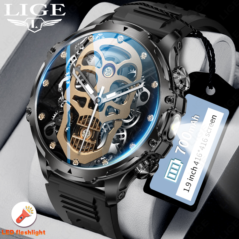 Smartwatch Latest Watches For Men - LIGE 700Mahแบตเตอรี่ขนาดใหญ่ไฟฉายสมาร์ทนาฬิกา 1.9 นิ้วผู้ชายกีฬากลางแจ้งฟิตเนสTracker BTโทรLED Light