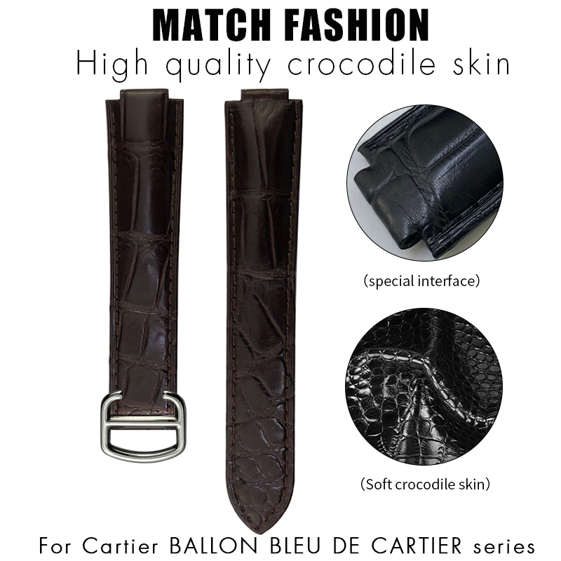 Cartier Watch Ballon Bleu - สายนาฬิกาหนังจระเข้สำหรับ Ballon Bleu de Cartier นูน14มม.