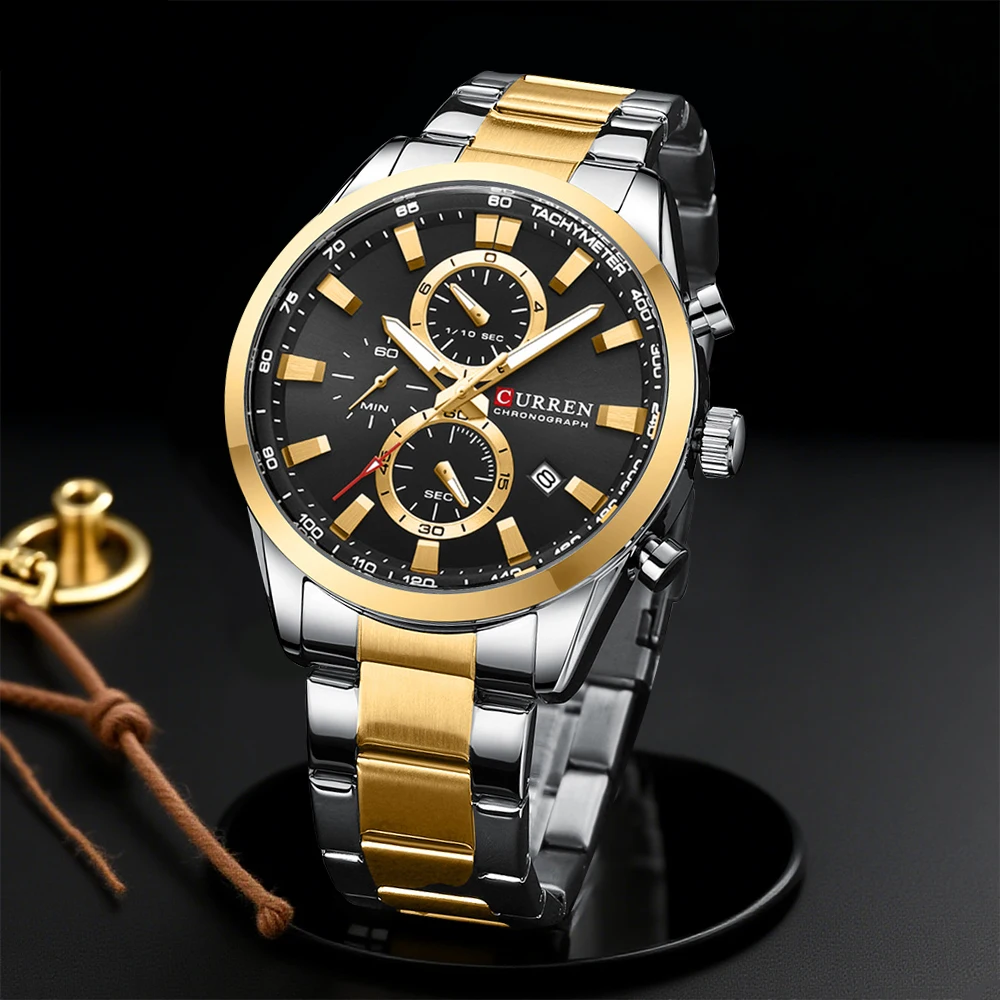 Chronograph Sport Watch - CURREN ลำลองควอตซ์โครโนสปอร์ตนาฬิกาแบรนด์สำหรับผู้ชายสร้อยข้อมือสแตนเลสมัลติฟังก์ชั่นหน้าปัด 2023 นาฬิกาข้อมือวันที่