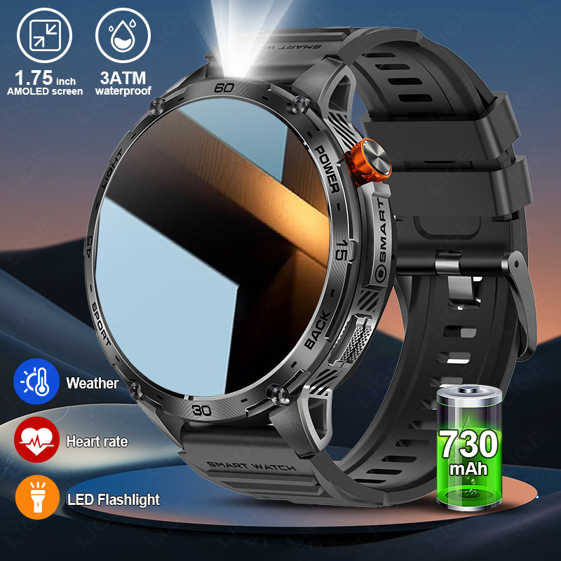 Smartwatch Latest Watches For Men - LIGE แบตเตอรี่ขนาดใหญ่ 730mAh เวลาสแตนด์บายนานเป็นพิเศษ 1.75 นิ้วหน้าจอ