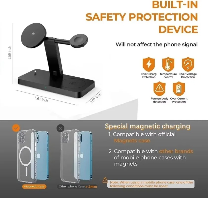 Smartwatch Phone Watches - แท่นชาร์จไร้สายแบบพับได้ 3 in 1 สำหรับโทรศัพท์ นาฬิกา