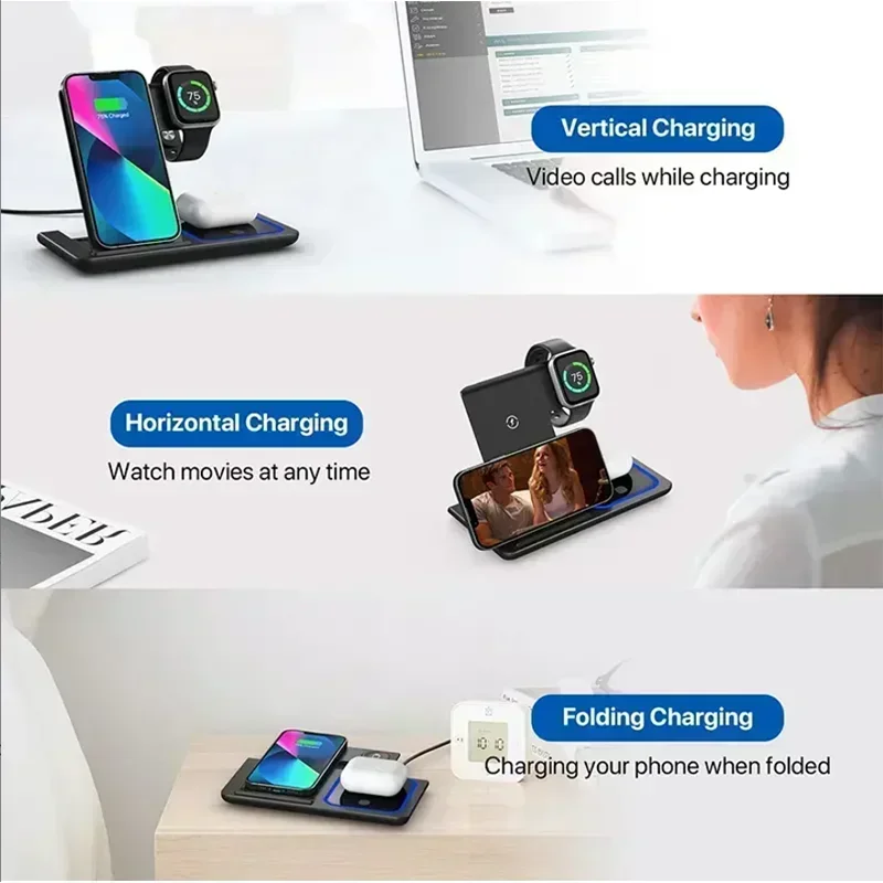3 In 1 Wireless Charger พับไฟ  - Smartwatch Phone Watches บทวิจารณ์และราคา