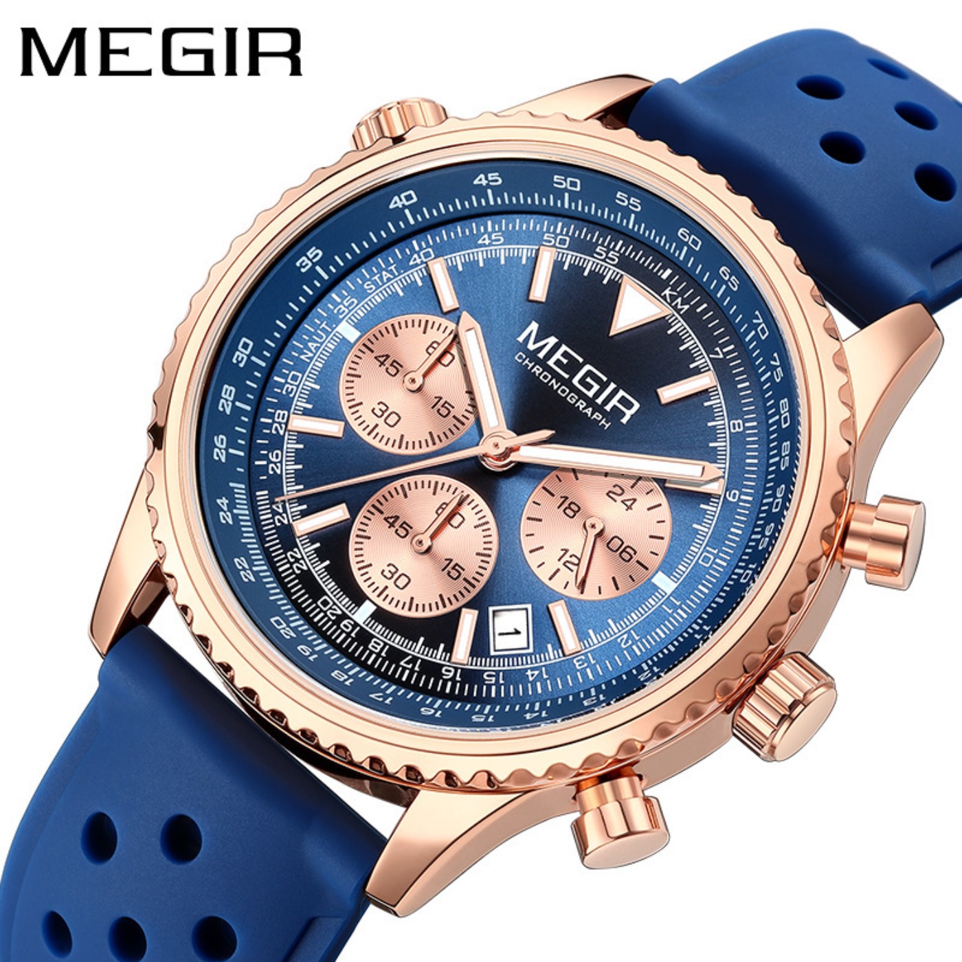 MEGIR สีเงินสีดำควอตซ์นาฬิกาผู - Chronograph Sport Watch บทวิจารณ์และราคา