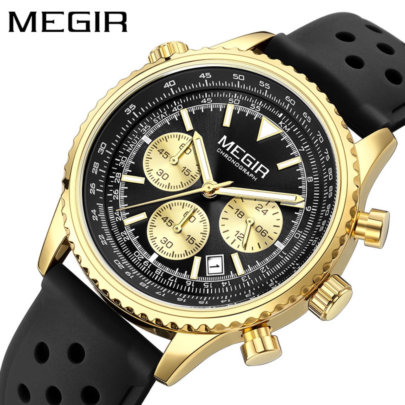MEGIR สีเงินสีดำควอตซ์นาฬิกาผู - Chronograph Sport Watch บทวิจารณ์และราคา