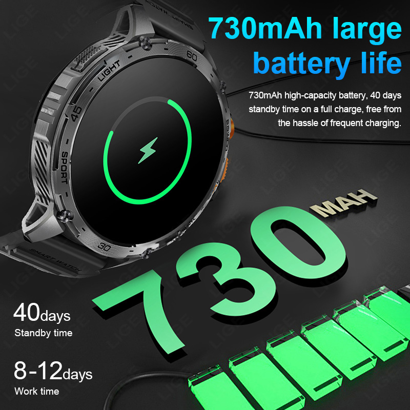 LIGE แบตเตอรี่ขนาดใหญ่ 730mAh  - Smartwatch Latest Watches For Men บทวิจารณ์และราคา