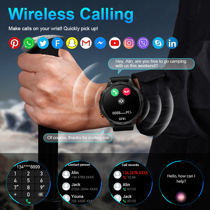 LIGE แบตเตอรี่ขนาดใหญ่ 730mAh  - Smartwatch Latest Watches For Men บทวิจารณ์และราคา